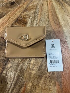 Christian Lacroix Latte Patent Envelope Card Wallet with Gold Logo